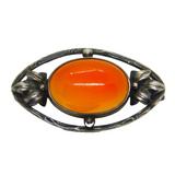 Sterling Silver Cabochon Carnelian Art Deco Floral Pin Brooch Antique c1920