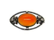 Sterling Silver Cabochon Carnelian Art Deco Floral Pin Brooch Antique c1920