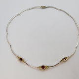 Sterling Silver 6 Citrine & 3 Garnet Panel Form Collar Necklace Modern c1990