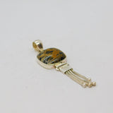 Sterling Silver Black & Brown Natural Stone Square Tassel Pendant Vintage c1970s