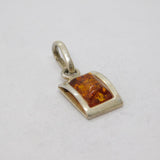 Sterling Silver Baltic Amber Rectangle Drop Charm Pendant Vintage c1970