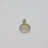 Sterling Silver Crystal Edged Round Tree Of Life Charm Pendant Modern c1990s