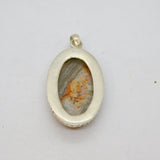 Sterling Silver Cabochon Banded Agate Beaded Edge Oval Pendant Vintage c1970s