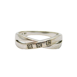 Sterling Silver Three Stone Diamond Crossover Band Ring Vintage c1970 Size Q