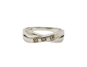 Sterling Silver Three Stone Diamond Crossover Band Ring Vintage c1970 Size Q
