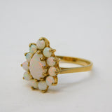 9ct Yellow Gold, White Opal Floral Cluster Ring Vintage Birmingham