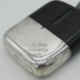 Victorian Silver Plated, Leather & Glass Stirrup Cup Hip Flask Antique c1880