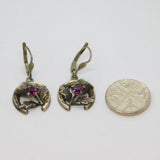Pair of Sterling Silver Amethyst Thistle & Horseshoe Drop Earrings Vintage c1950