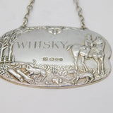 Sterling Silver Hunting Interest Whisky Decanter Label Vintage 1982 London