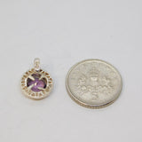 Sterling Silver Dainty Faceted Amethyst Set Button Charm Pendant Vintage c1970