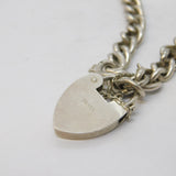 Sterling Silver Curb Link Heart Lock Charm Bracelet Vintage c1970s