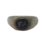 Roman Style Sterling Silver Carved Amber Intaglio Signet Ring Antique
