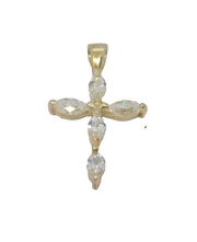 Sterling Silver 5 Marquise CZ Set Cross Pendant Vintage c1990