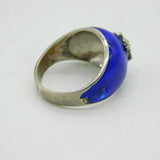 19th Century .900 Silver, Blue Enamel & Spinel Set Dress Ring Antique