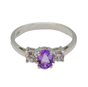 Sterling Silver Oval Amethyst & Spinel Dress Ring Vintage c1970 Size U