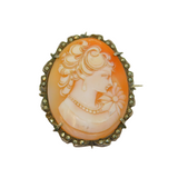 900 Silver Marcasite & Carved Shell Cameo Art Deco Brooch/Pendant Antique c1920