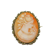 900 Silver Marcasite & Carved Shell Cameo Art Deco Brooch/Pendant Antique c1920