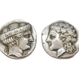 Victorian Boxed Sterling Silver Ancient Greek Coin Stud Set Antique c1880s