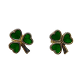 Pair of Sterling Silver SOLVAR Irish Enamel Shamrock Stud Earrings Modern c2020