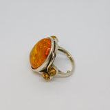 Sterling Silver Chunky Baltic Amber Statement Ring Vintage c1970 Size K 1/2