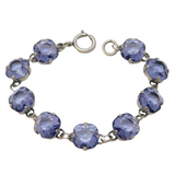 Sterling Silver Carved Purple Glass Set Panel Bracelet Vintage c1970 19cm Length