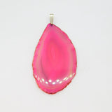 Sterling Silver Bright Pink Banded Agate Slice Studio Pendant Vintage c1980s