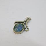 Sterling Silver Blue Foiled Glass Oval Drop Charm Pendant Vintage c1970