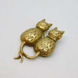 Gold On Sterling Silver Paste Set Textured Pair Of Cats Brooch Pin Modern 1995