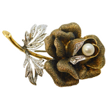 Sterling Silver Gilt & Paste Set Floral Spray Brooch Vintage c1970s