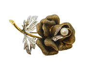 Sterling Silver Gilt & Paste Set Floral Spray Brooch Vintage c1970s