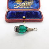 Sterling Silver Green Glass Set Bottle Charm Pendant Vintage c1970