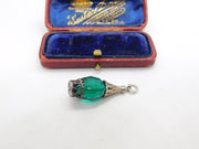 Sterling Silver Green Glass Set Bottle Charm Pendant Vintage c1970