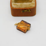 9ct Yellow Gold Carved Red Murano Glass Drop Charm Pendant Vintage c2000
