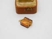 9ct Yellow Gold Carved Red Murano Glass Drop Charm Pendant Vintage c2000