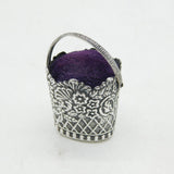 Sterling Silver Floral Wicker Basket Pin Cushion Vintage c1970s