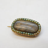 Georgian 9ct Rose Gold, Seed Pearl & Hair Set Mourning Brooch Antique c1790s