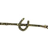 Sterling Silver Marcasite Hunting Whip & Horseshoe Deco Brooch Pin Antique c1920