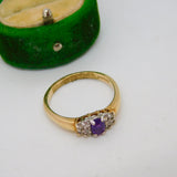 9ct Yellow Gold Purple & White Paste Set Dress Ring Vintage Birmingham c1990
