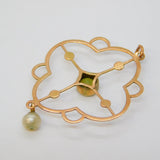 Edwardian 9ct Rose Gold, Peridot & Pearl Set Lavalier Pendant Antique c1910s