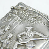 Edwardian Sterling Silver Regency Scene Card Case Antique 1904 Birmingham
