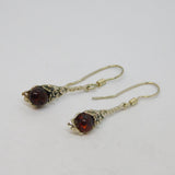 Pair of Sterling Silver Baltic Amber Studio Hook Drop Earrings Vintage c1970