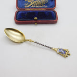 Gold on Sterling Silver & Enamel Cannes Souvenir Spoon Antique c1920 Deco