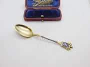 Gold on Sterling Silver & Enamel Cannes Souvenir Spoon Antique c1920 Deco