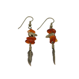 Pair of Sterling Silver Carnelian, Bear & Feather Drop Earrings Vintage c1970