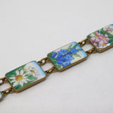19th Century Gilt Metal Colourful Enamel Flowers of the Seasons Bracelet Antique