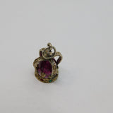 Sterling Silver Multi-Coloured Crystal Set Crown Charm Pendant Vintage c1970