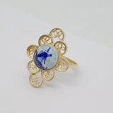 Sterling Silver Filigree Delft Ceramic Windmill Dress Ring Vintage c1970 Size N