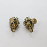 Pair of .800 Silver Carved Shell Cameo Screwback Earrings Antique c1930