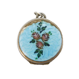 Sterling Silver & Guilloche Enamel Floral Locket Pendant Vintage c1950s