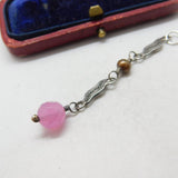 Sterling Silver Web Drop with Pink Quartz Charm Pendant Vintage c1970